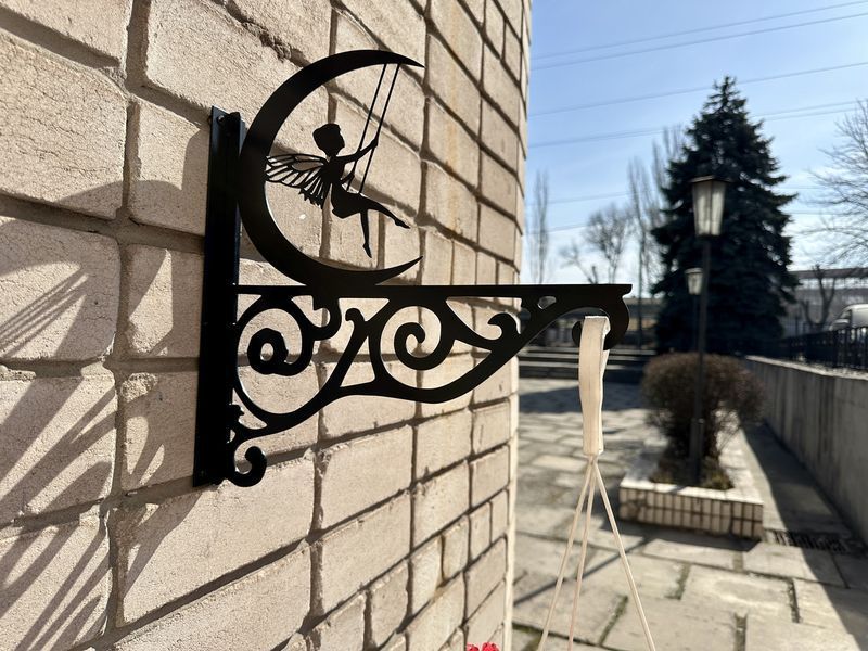 Кронштейн Фея на гойдалці, кріплення для кашпо з квітами, настінний тримач горщиків, метал, чорний Б014 фото