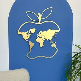 Панно на фасад з металу Мапа світу яблуко 2933776008 фото