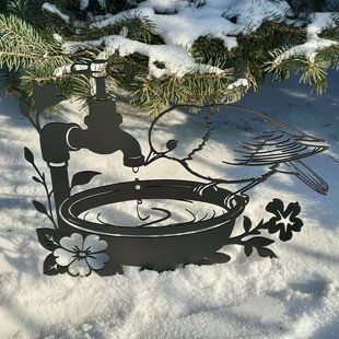 Птичка возле чаши воды, кол для беседки или забора. Уличное украшение для сада или двора. Крепление снизу 2906002523 фото