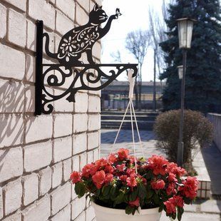 Кронштейн Кішка з візерунком, кріплення для кашпо з квітами, настінний тримач горщиків, метал, чорний Б011 фото